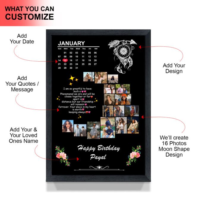 Moon Shape Black Personalized Photo Frame - Image 2